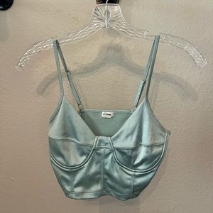 Garage Satin Crop Top. Size: XS. Color: Sage/Light Green.